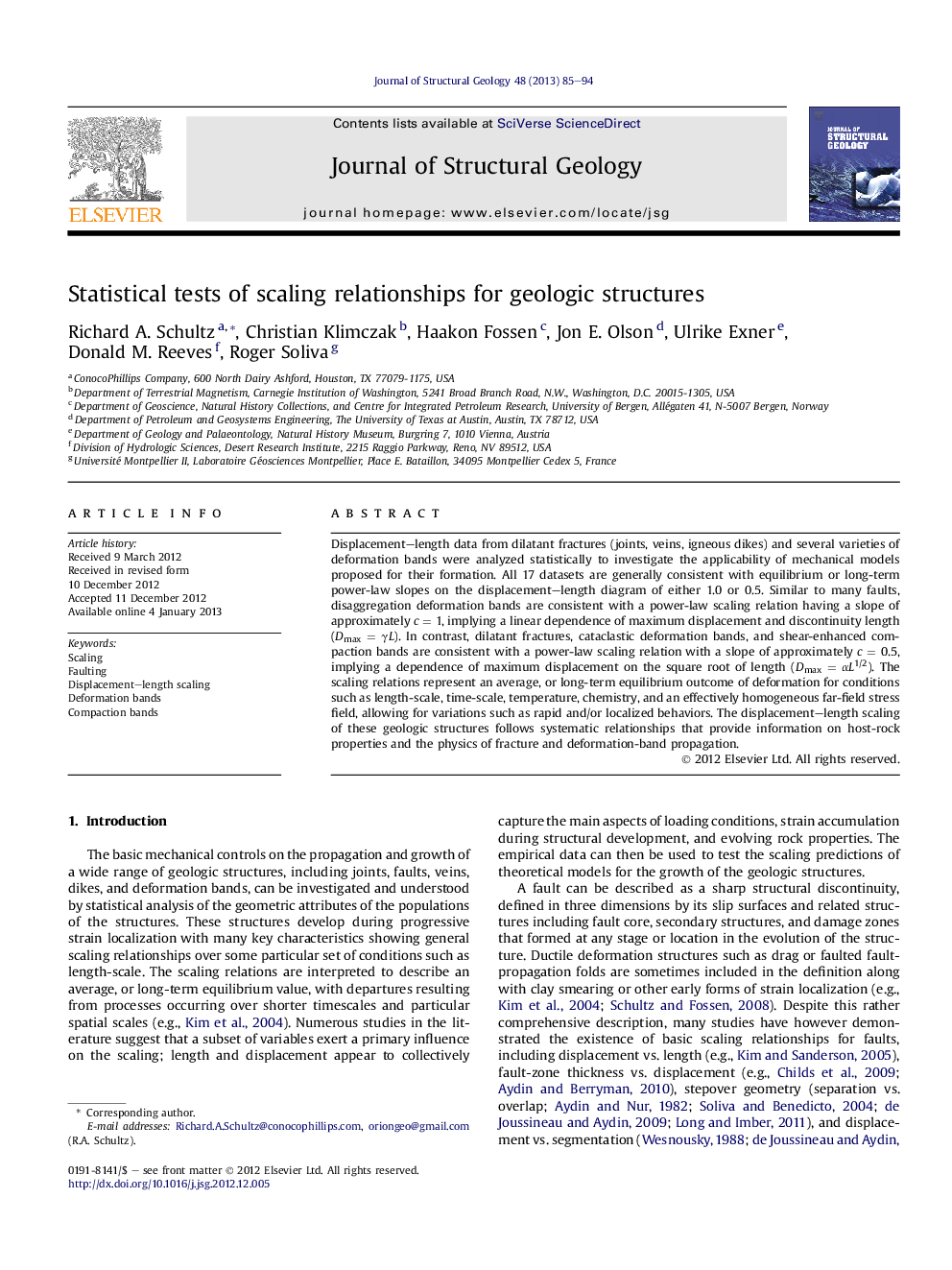 Statistical tests of scaling relationships for geologic structures