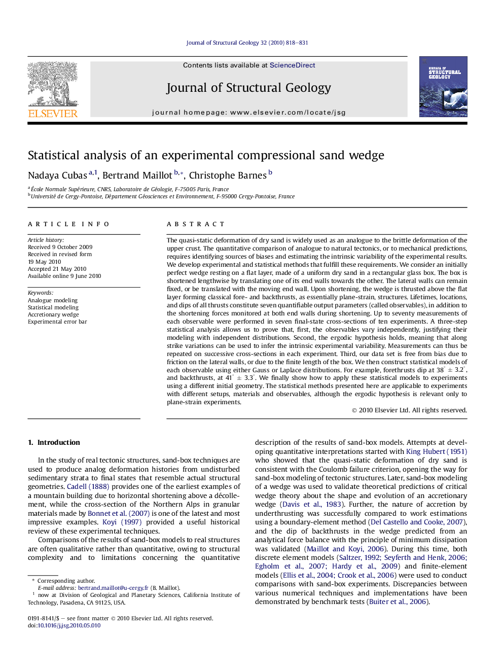 Statistical analysis of an experimental compressional sand wedge