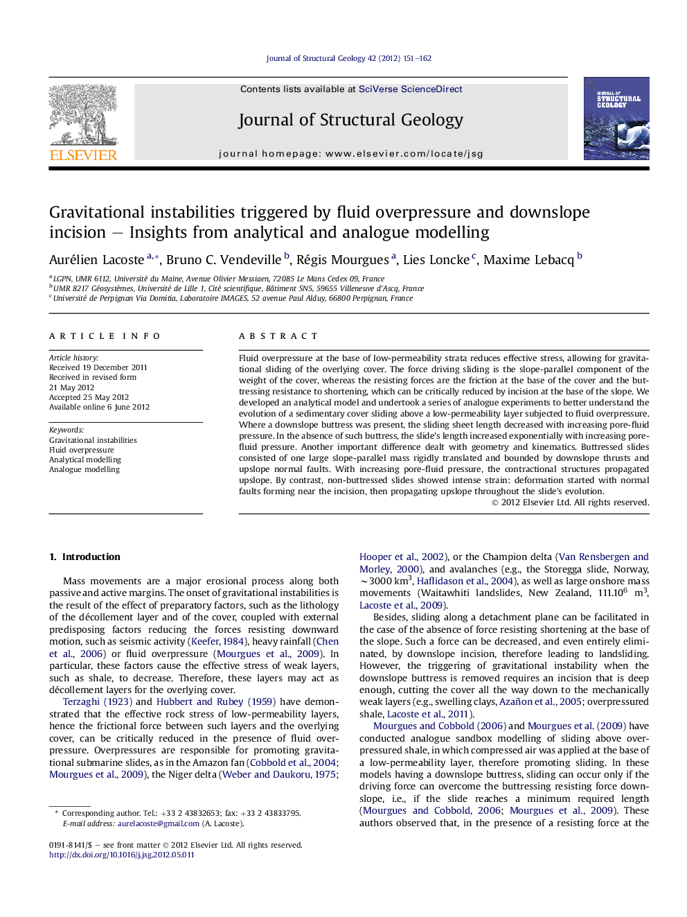 Gravitational instabilities triggered by fluid overpressure and downslope incision – Insights from analytical and analogue modelling