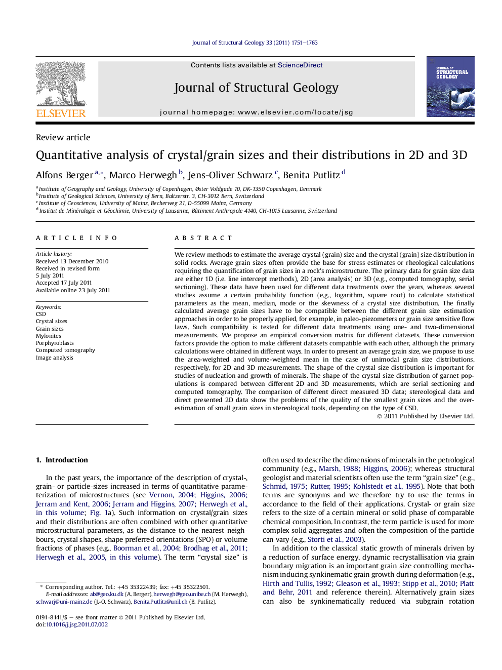 Quantitative analysis of crystal/grain sizes and their distributions in 2D and 3D