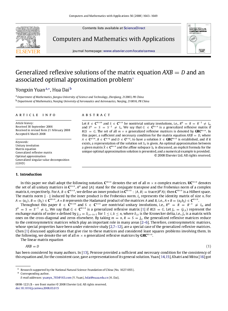 Generalized reflexive solutions of the matrix equation AXB=D and an associated optimal approximation problem 