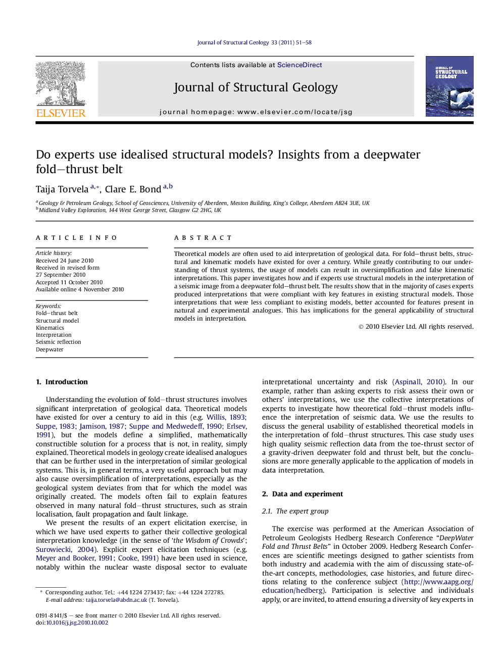 عکس صفحه اول مقاله: Do experts use idealised structural models? Insights from a deepwater fold-thrust belt Do experts use idealised structural models? Insights from a deepwater fold-thrust belt