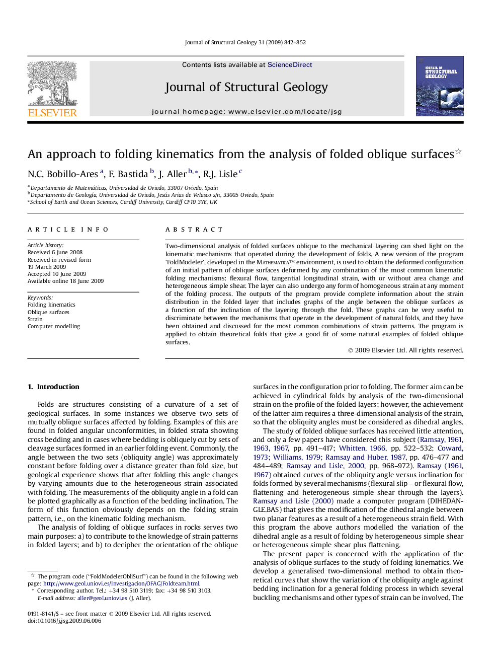 An approach to folding kinematics from the analysis of folded oblique surfaces 