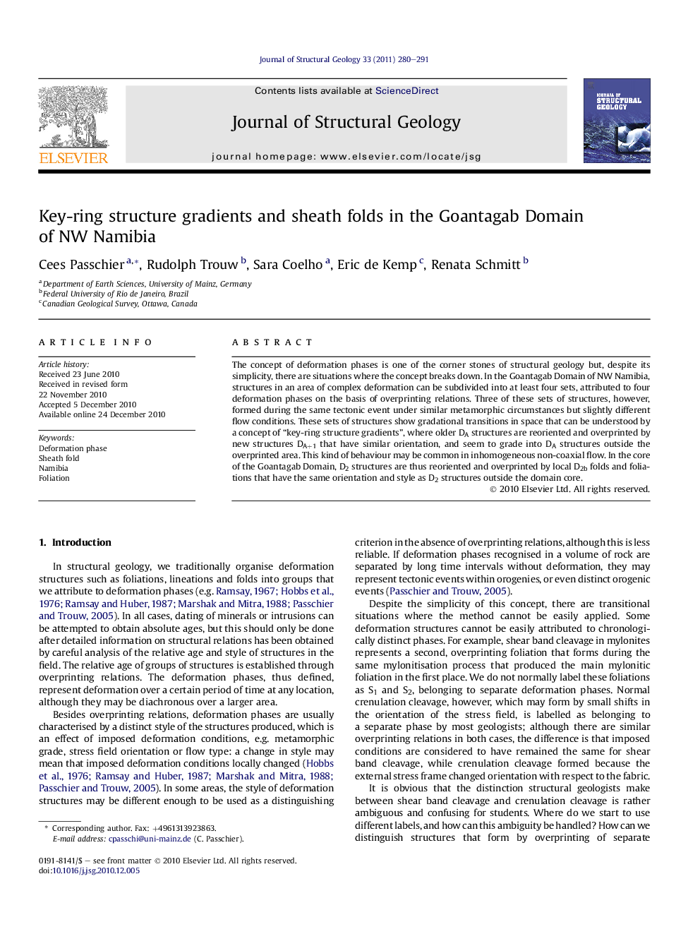 Key-ring structure gradients and sheath folds in the Goantagab Domain of NW Namibia