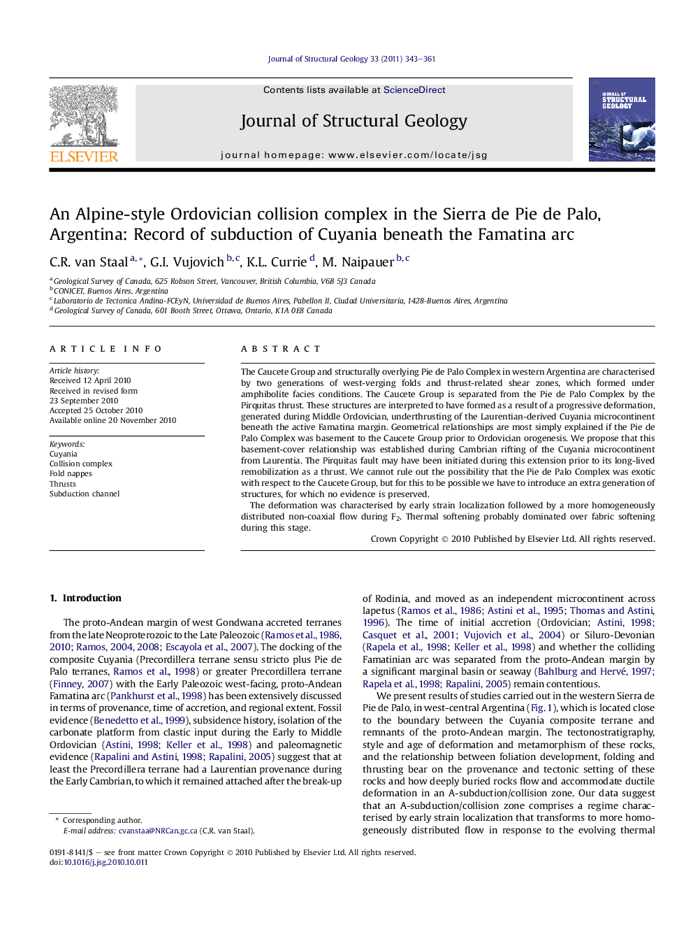 An Alpine-style Ordovician collision complex in the Sierra de Pie de Palo, Argentina: Record of subduction of Cuyania beneath the Famatina arc