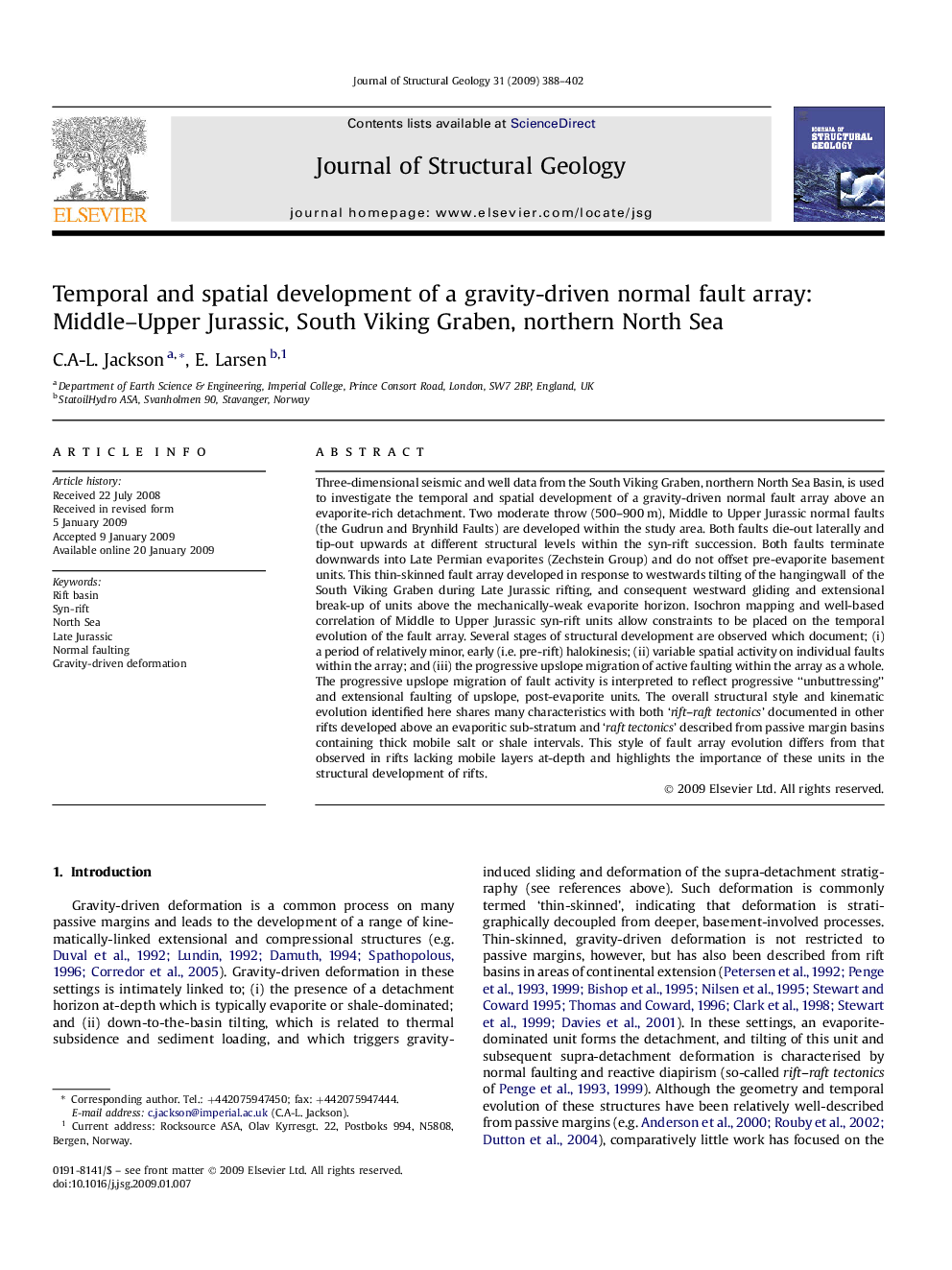 Temporal and spatial development of a gravity-driven normal fault array: Middle–Upper Jurassic, South Viking Graben, northern North Sea