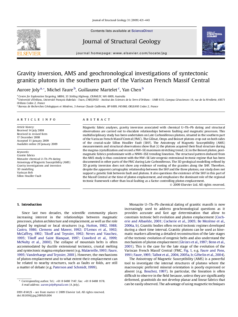 Gravity inversion, AMS and geochronological investigations of syntectonic granitic plutons in the southern part of the Variscan French Massif Central