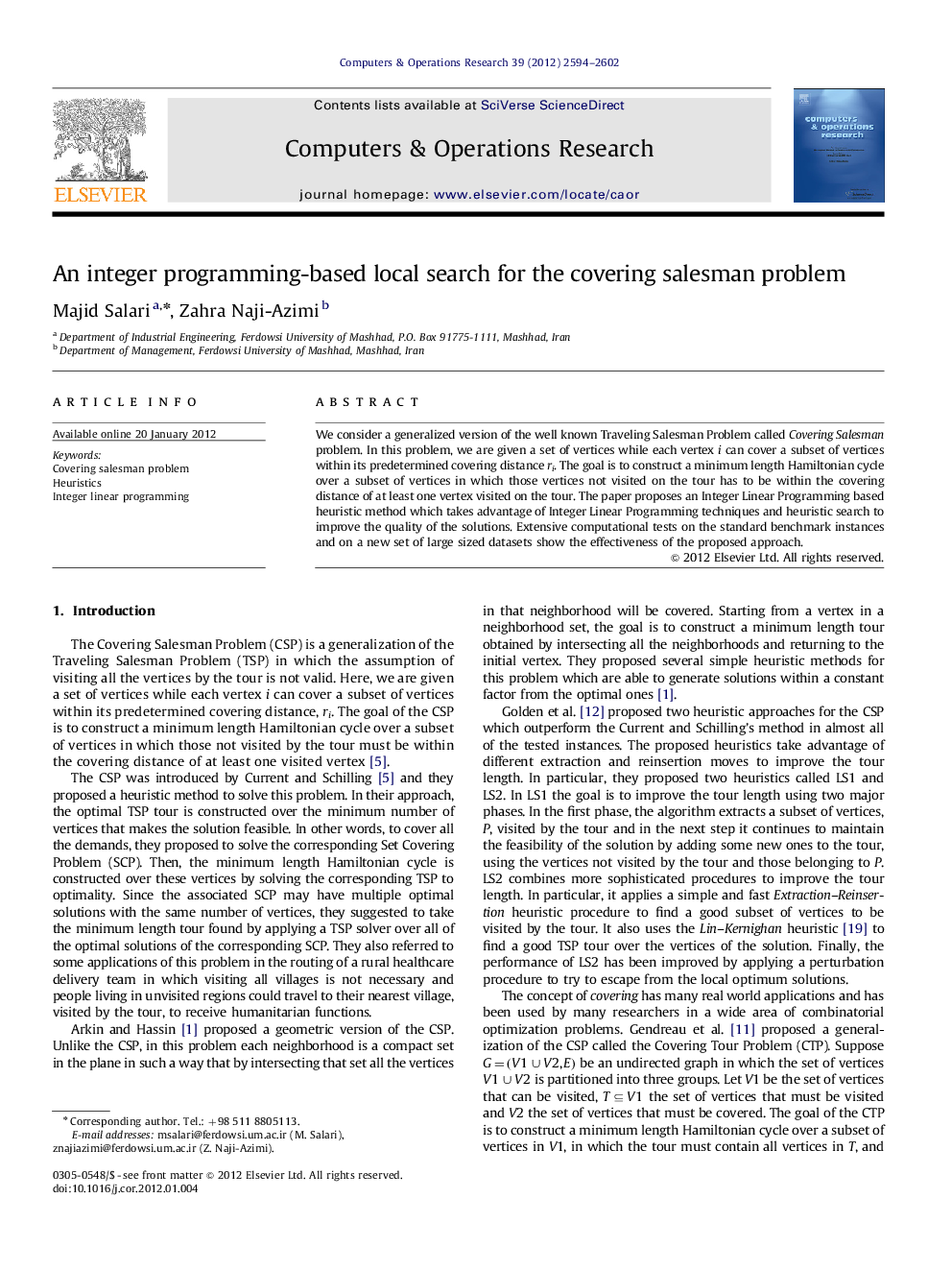 An integer programming-based local search for the covering salesman problem