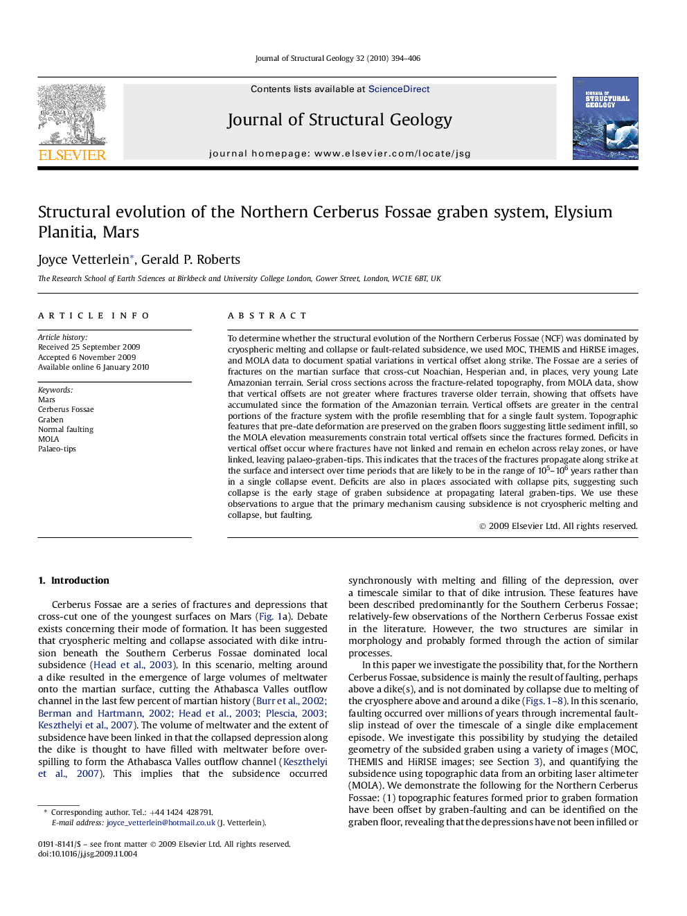 Structural evolution of the Northern Cerberus Fossae graben system, Elysium Planitia, Mars