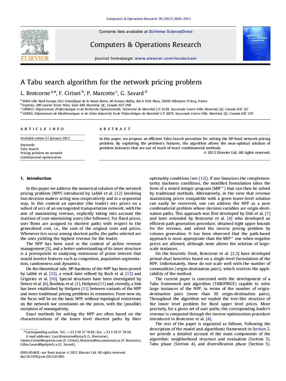 A Tabu search algorithm for the network pricing problem