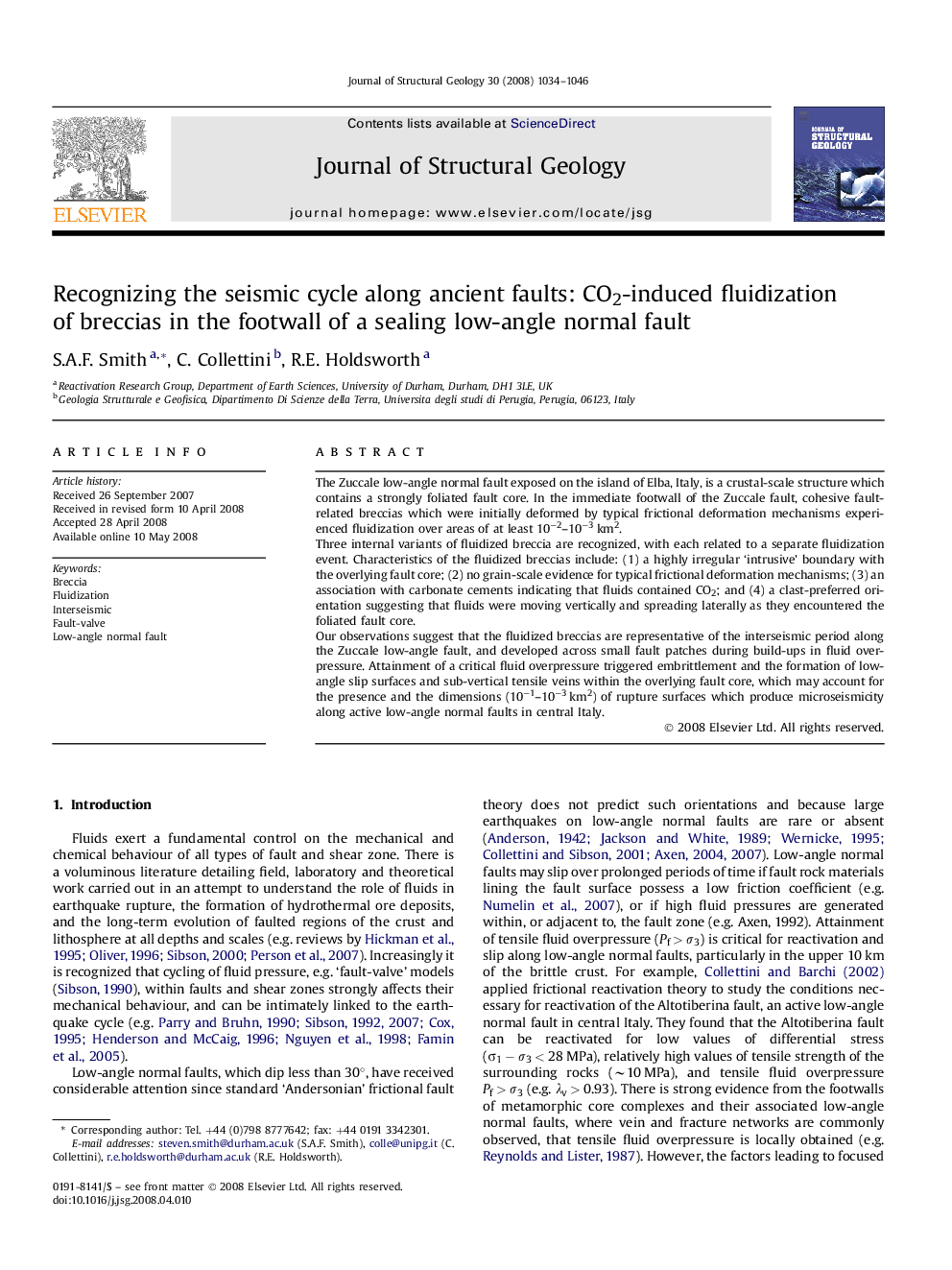 Recognizing the seismic cycle along ancient faults: CO2-induced fluidization of breccias in the footwall of a sealing low-angle normal fault