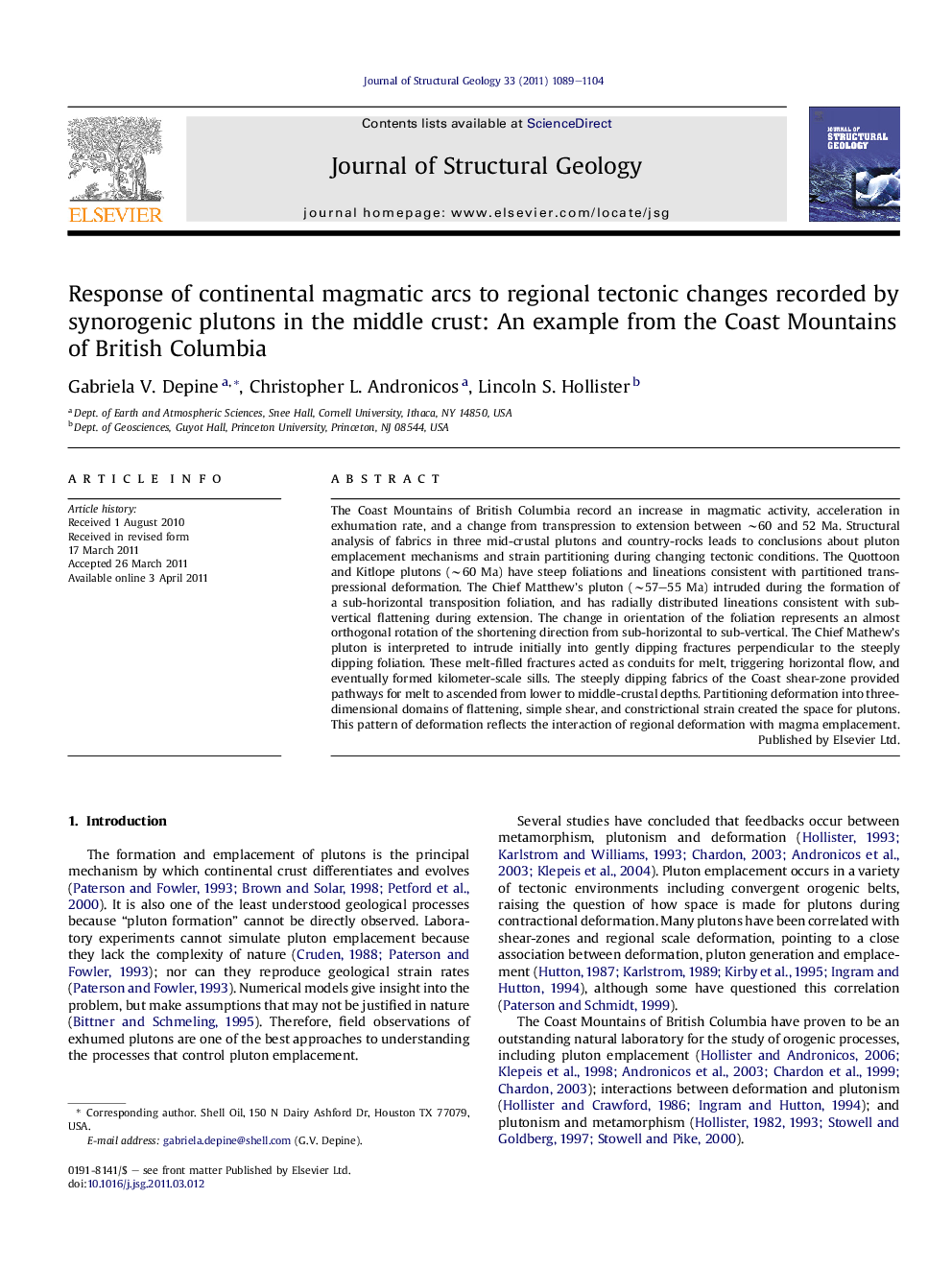 Response of continental magmatic arcs to regional tectonic changes recorded by synorogenic plutons in the middle crust: An example from the Coast Mountains of British Columbia