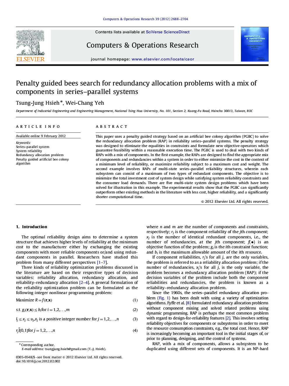 Penalty guided bees search for redundancy allocation problems with a mix of components in series–parallel systems