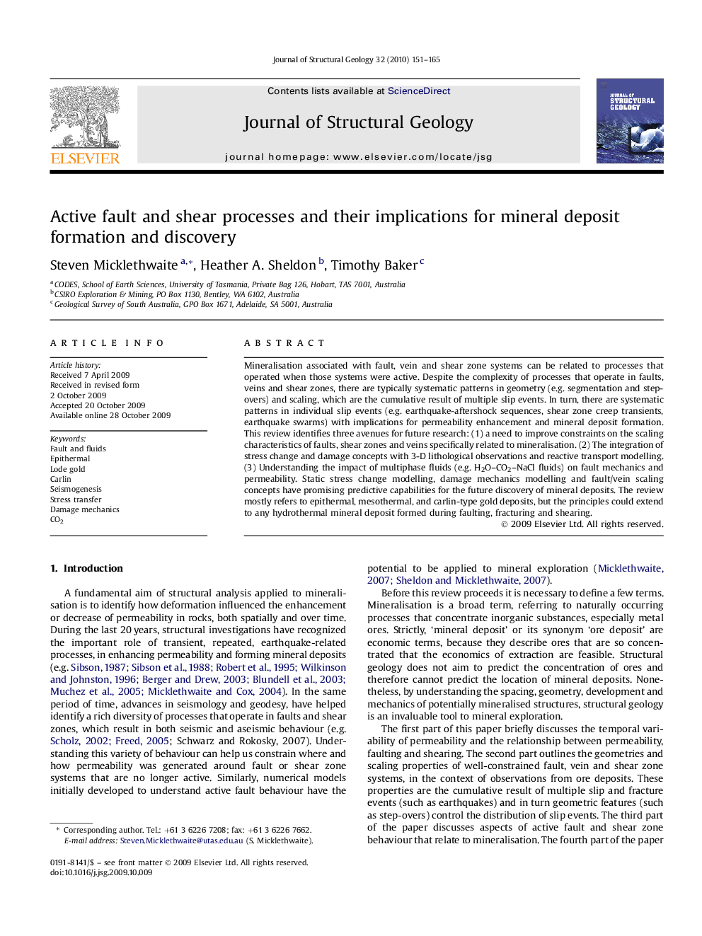 Active fault and shear processes and their implications for mineral deposit formation and discovery