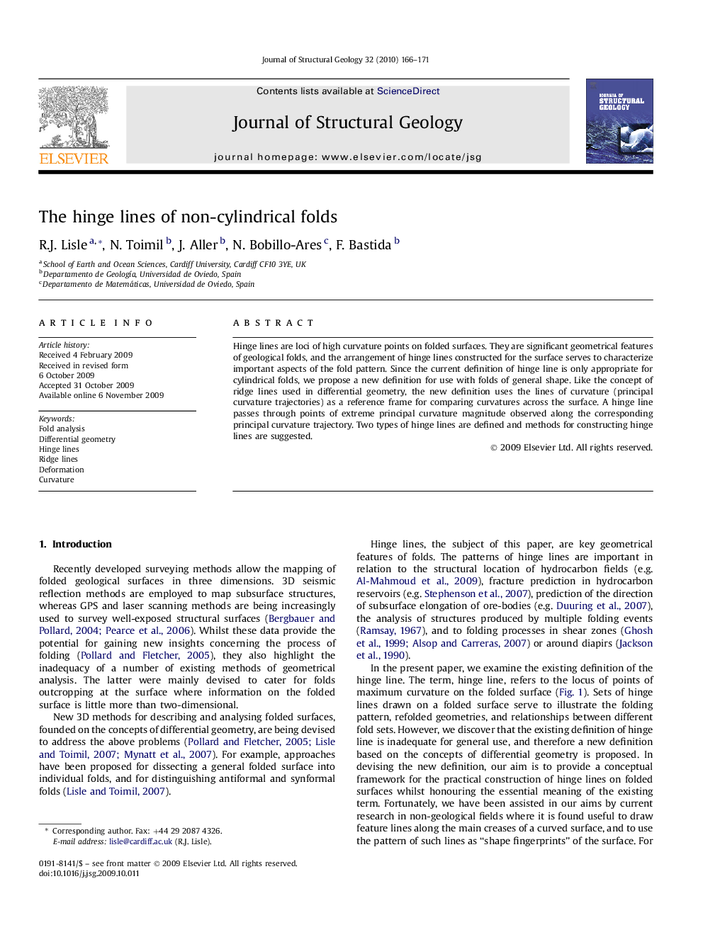 The hinge lines of non-cylindrical folds