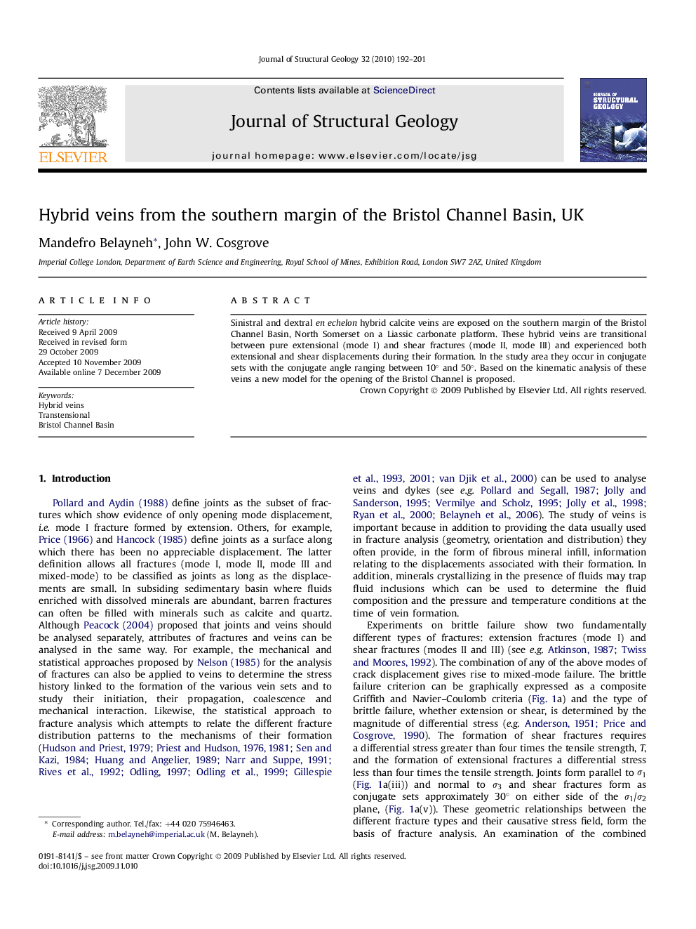 Hybrid veins from the southern margin of the Bristol Channel Basin, UK