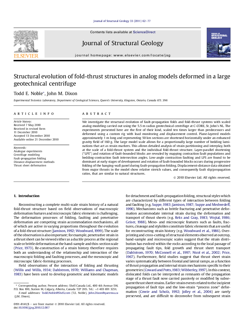 Structural evolution of fold-thrust structures in analog models deformed in a large geotechnical centrifuge