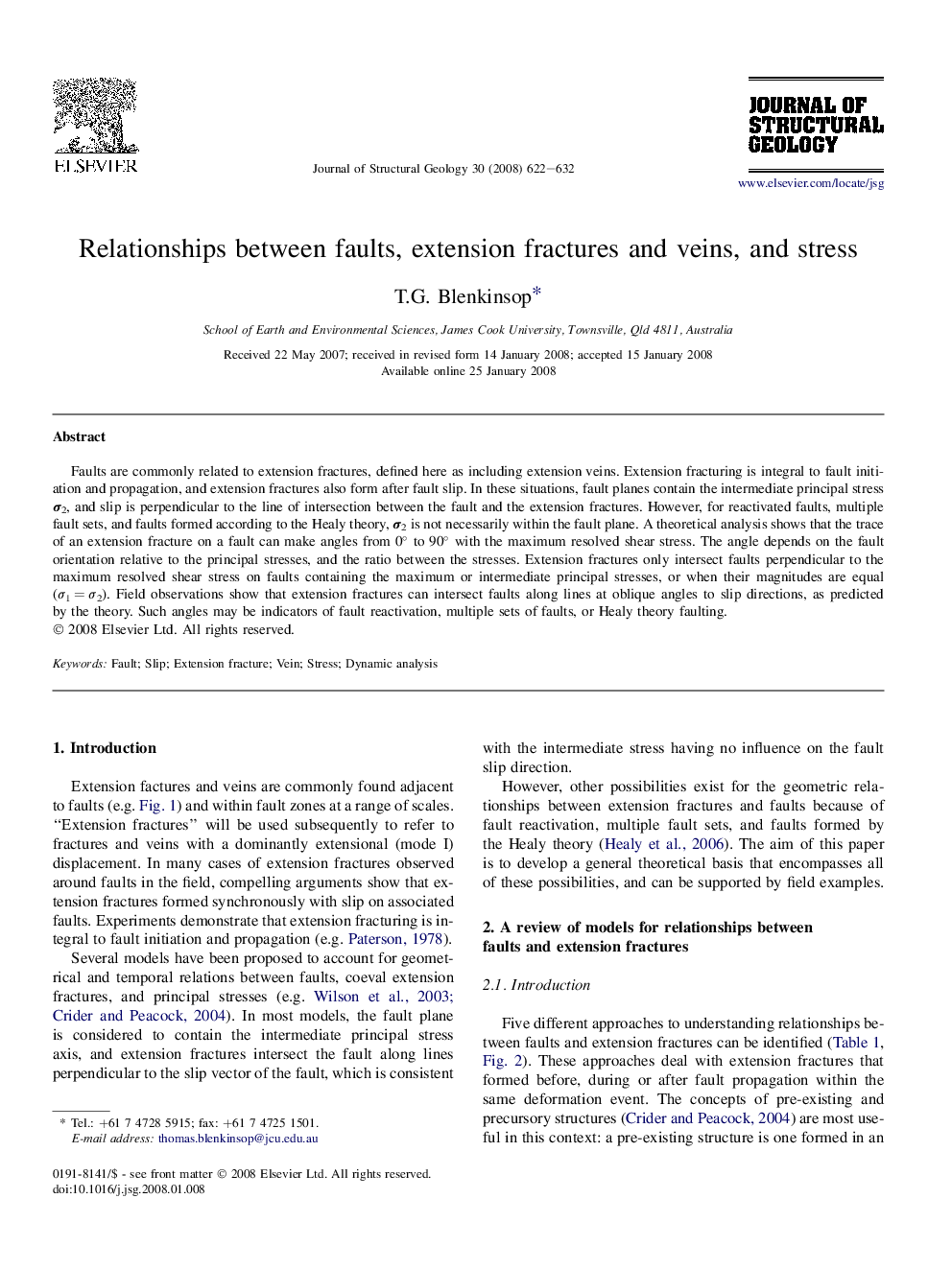 عکس صفحه اول مقاله: Relationships between faults, extension fractures and veins, and stress Relationships between faults, extension fractures and veins, and stress