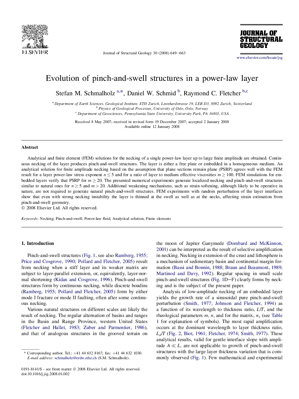 Evolution of pinch-and-swell structures in a power-law layer