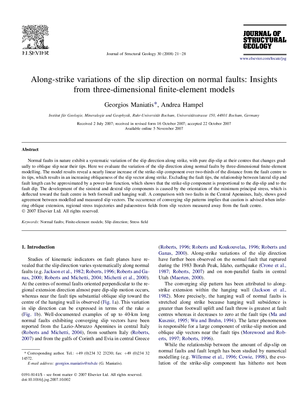 Along-strike variations of the slip direction on normal faults: Insights from three-dimensional finite-element models