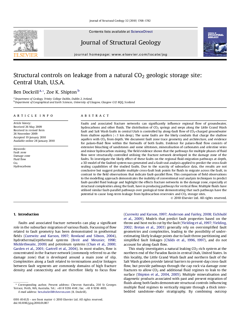 Structural controls on leakage from a natural CO2 geologic storage site: Central Utah, U.S.A.