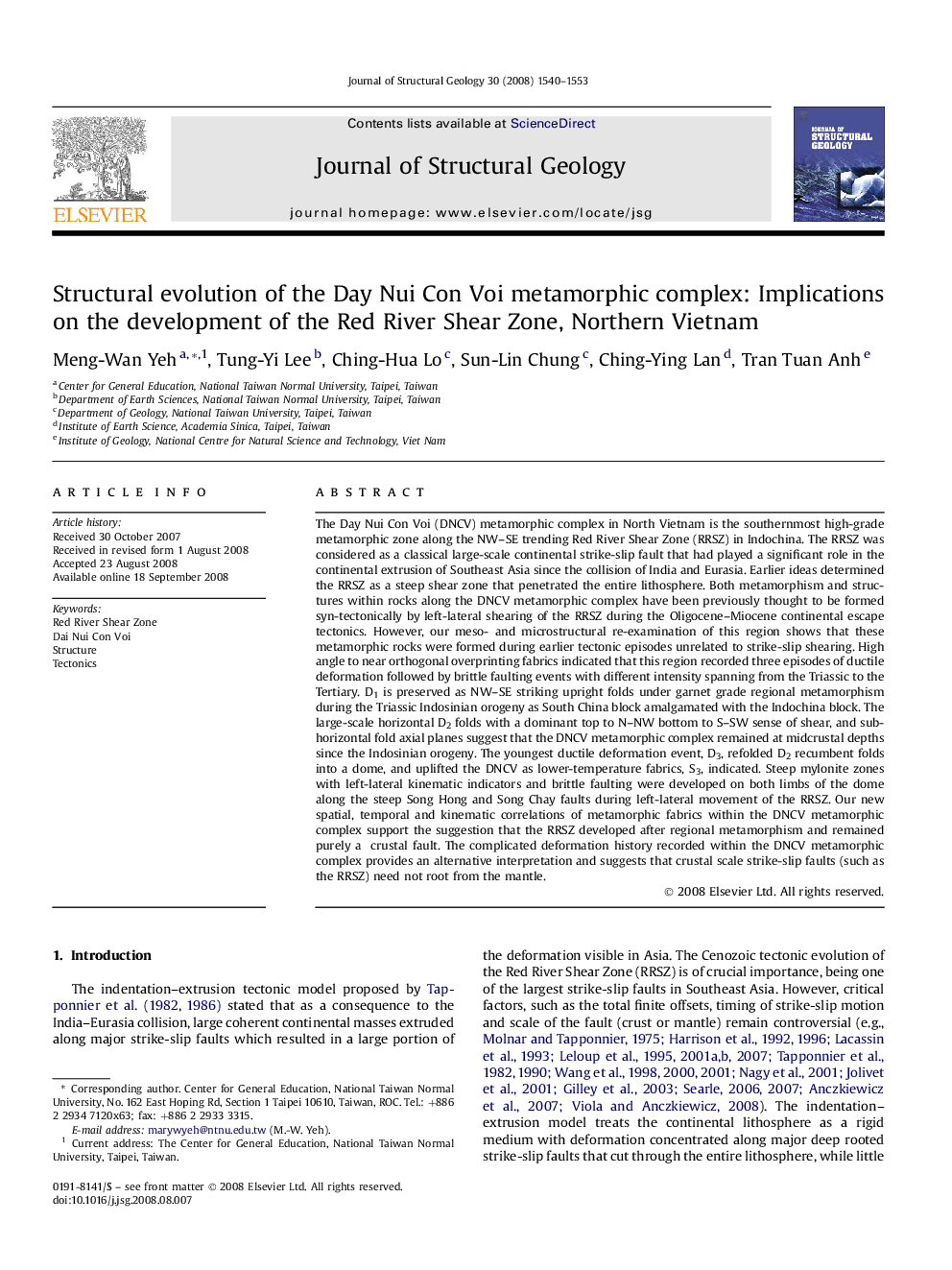 Structural evolution of the Day Nui Con Voi metamorphic complex: Implications on the development of the Red River Shear Zone, Northern Vietnam