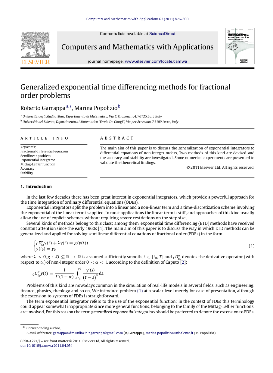 Generalized exponential time differencing methods for fractional order problems