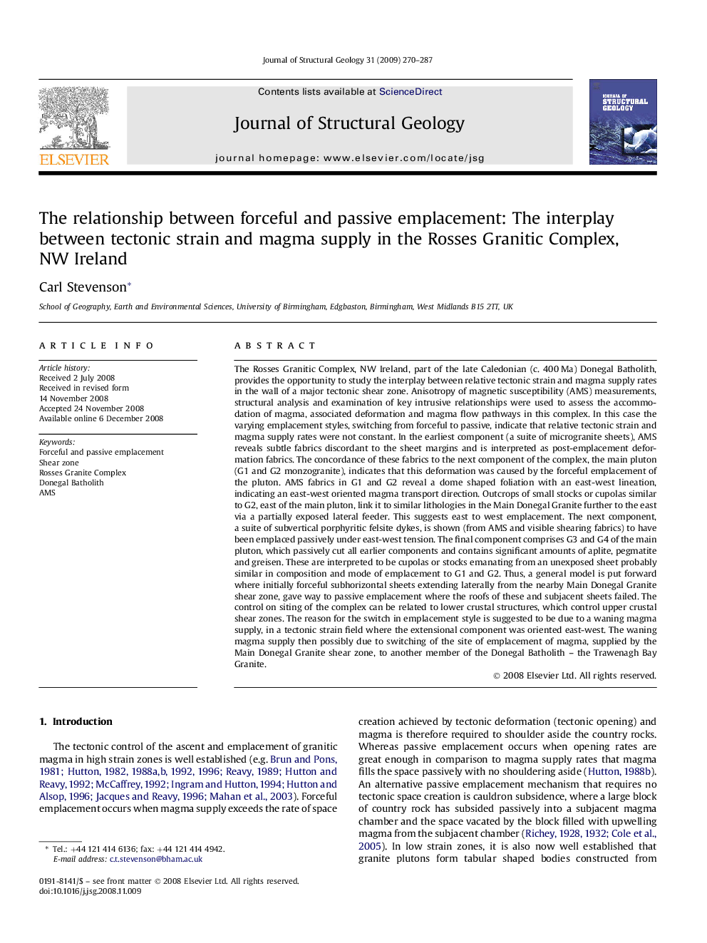 The relationship between forceful and passive emplacement: The interplay between tectonic strain and magma supply in the Rosses Granitic Complex, NW Ireland