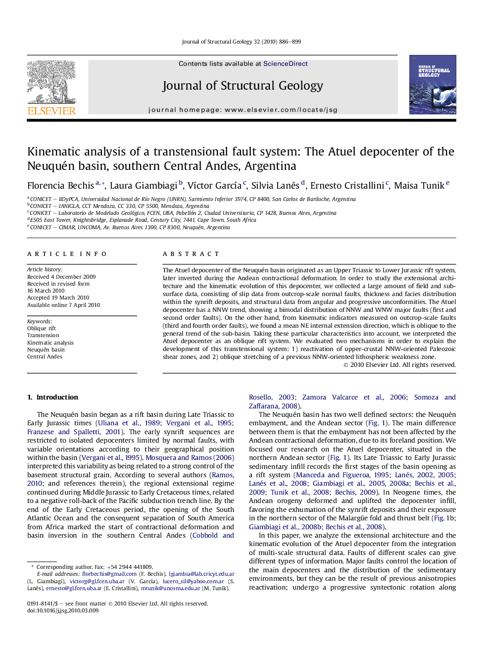 Kinematic analysis of a transtensional fault system: The Atuel depocenter of the Neuquén basin, southern Central Andes, Argentina