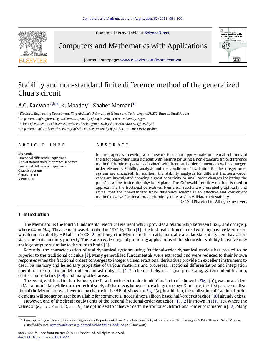 Stability and non-standard finite difference method of the generalized Chua’s circuit