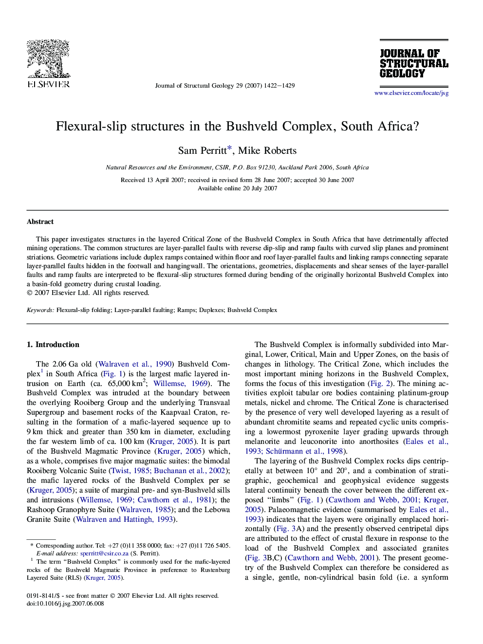 Flexural-slip structures in the Bushveld Complex, South Africa?