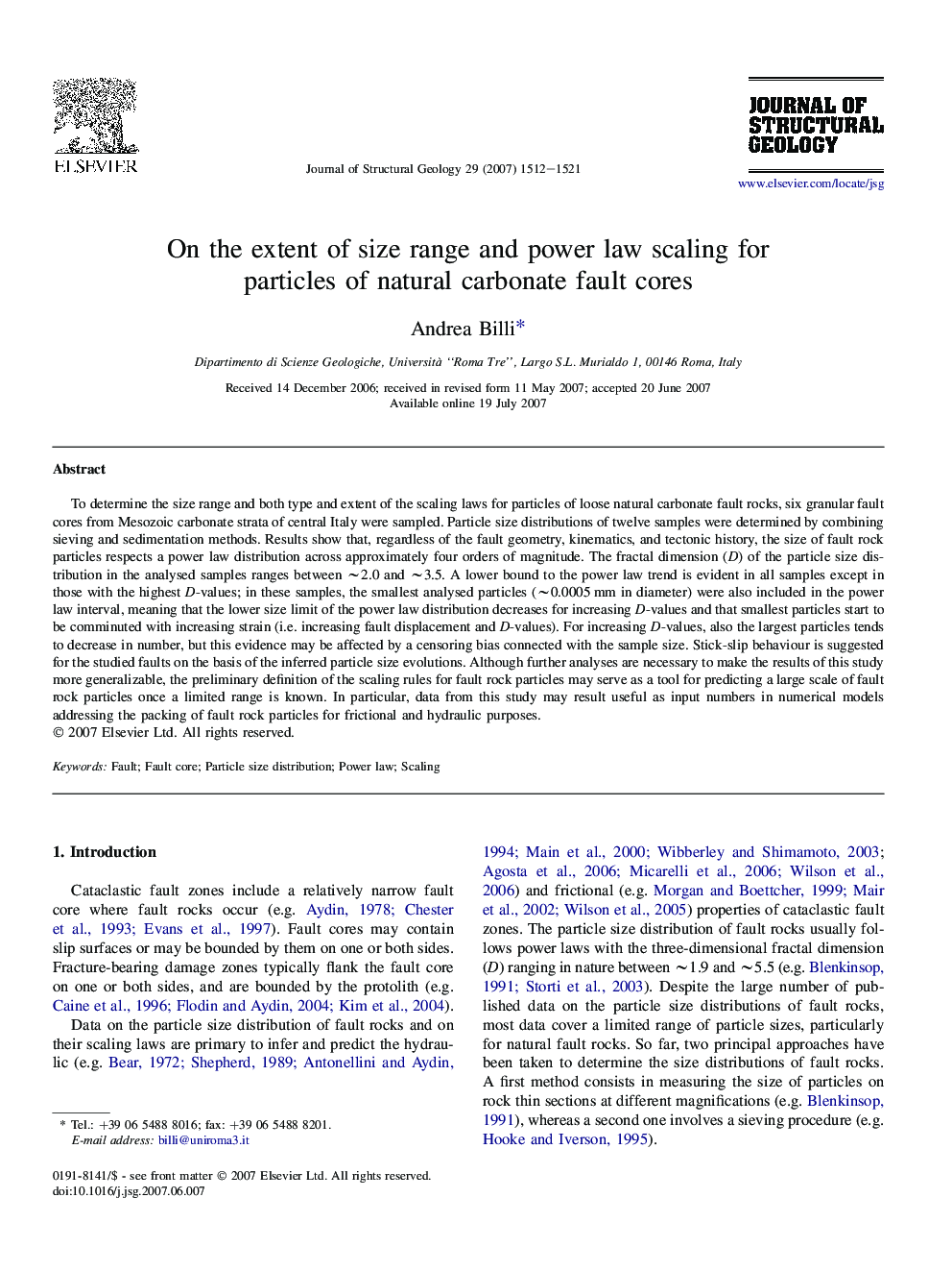 On the extent of size range and power law scaling for particles of natural carbonate fault cores