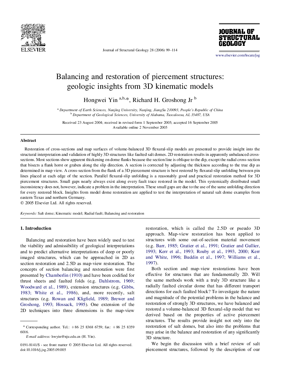 Balancing and restoration of piercement structures: geologic insights from 3D kinematic models