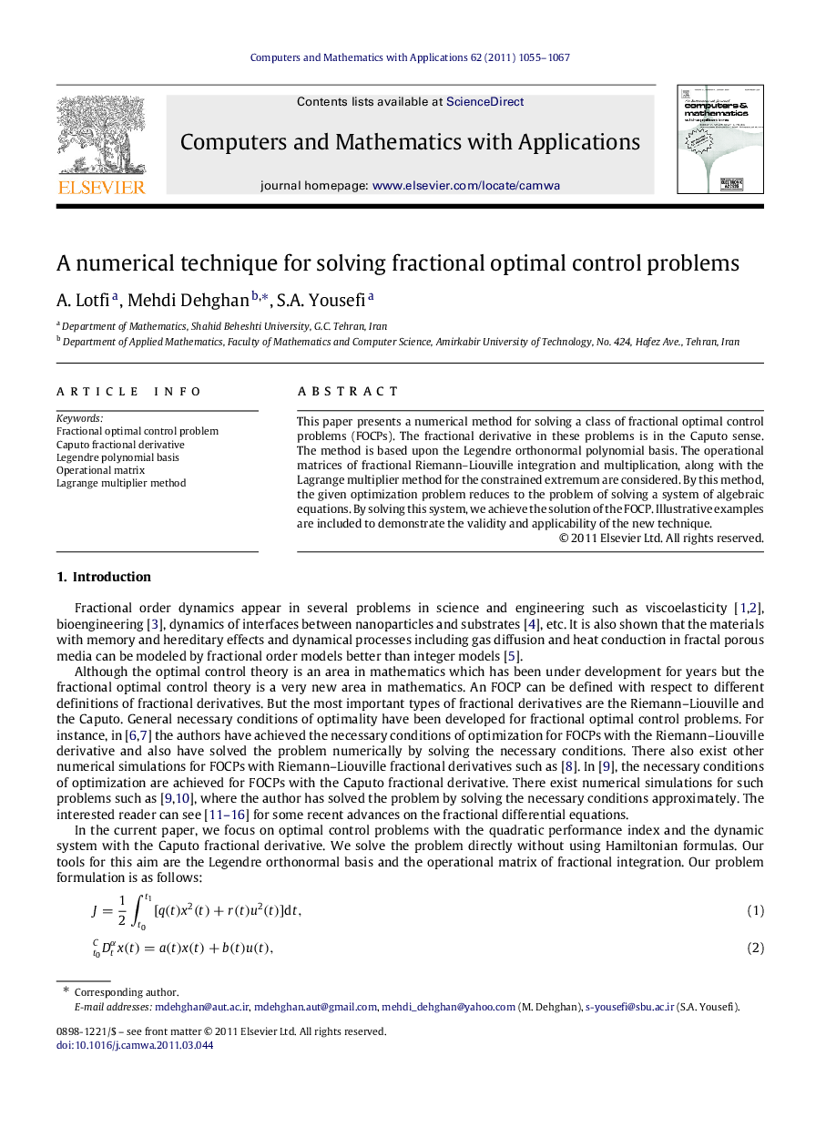 A numerical technique for solving fractional optimal control problems