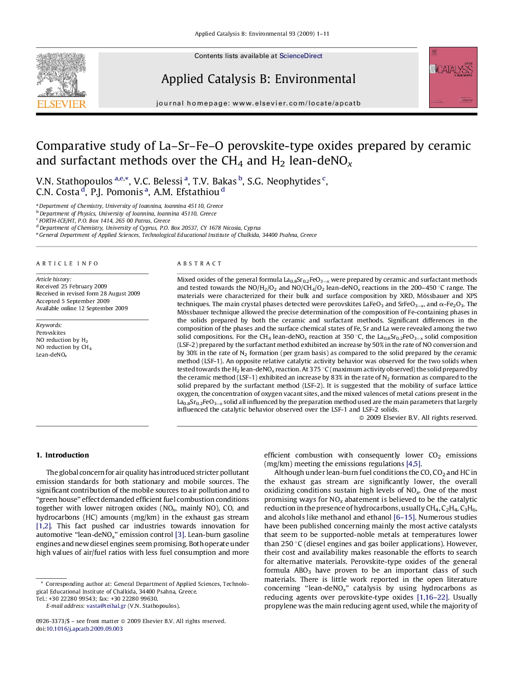 Comparative study of La–Sr–Fe–O perovskite-type oxides prepared by ceramic and surfactant methods over the CH4 and H2 lean-deNOx