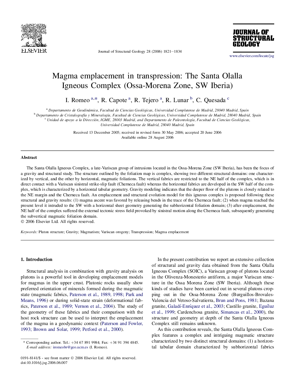 Magma emplacement in transpression: The Santa Olalla Igneous Complex (Ossa-Morena Zone, SW Iberia)