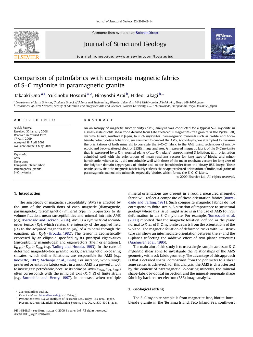 Comparison of petrofabrics with composite magnetic fabrics of S-C mylonite in paramagnetic granite