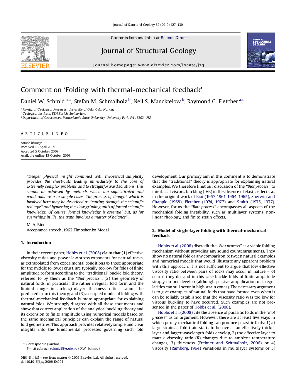 Comment on 'Folding with thermal-mechanical feedback'