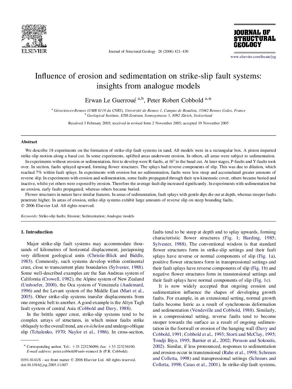 Influence of erosion and sedimentation on strike-slip fault systems: insights from analogue models