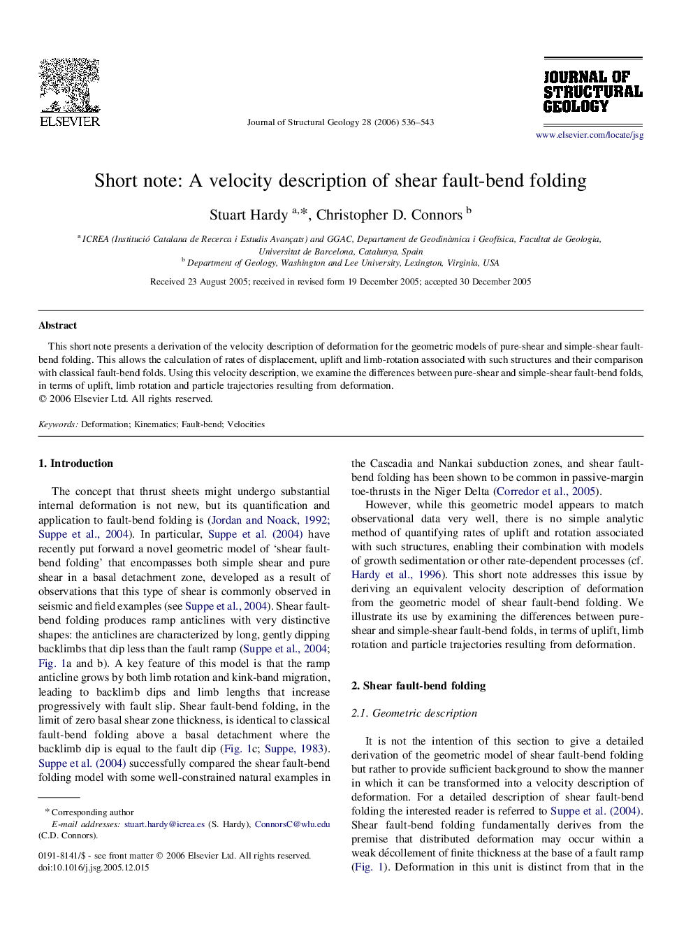 Short note: A velocity description of shear fault-bend folding