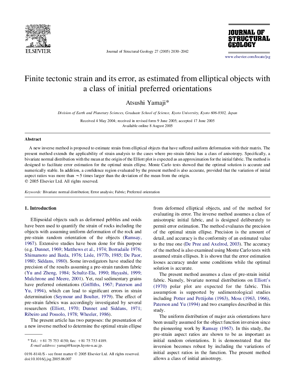 Finite tectonic strain and its error, as estimated from elliptical objects with a class of initial preferred orientations