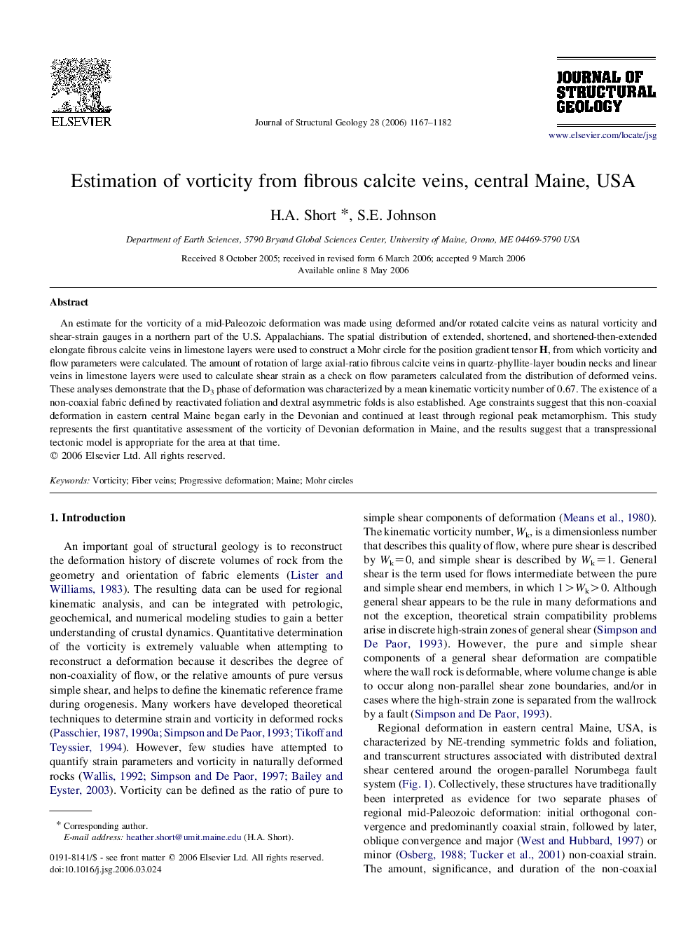 Estimation of vorticity from fibrous calcite veins, central Maine, USA