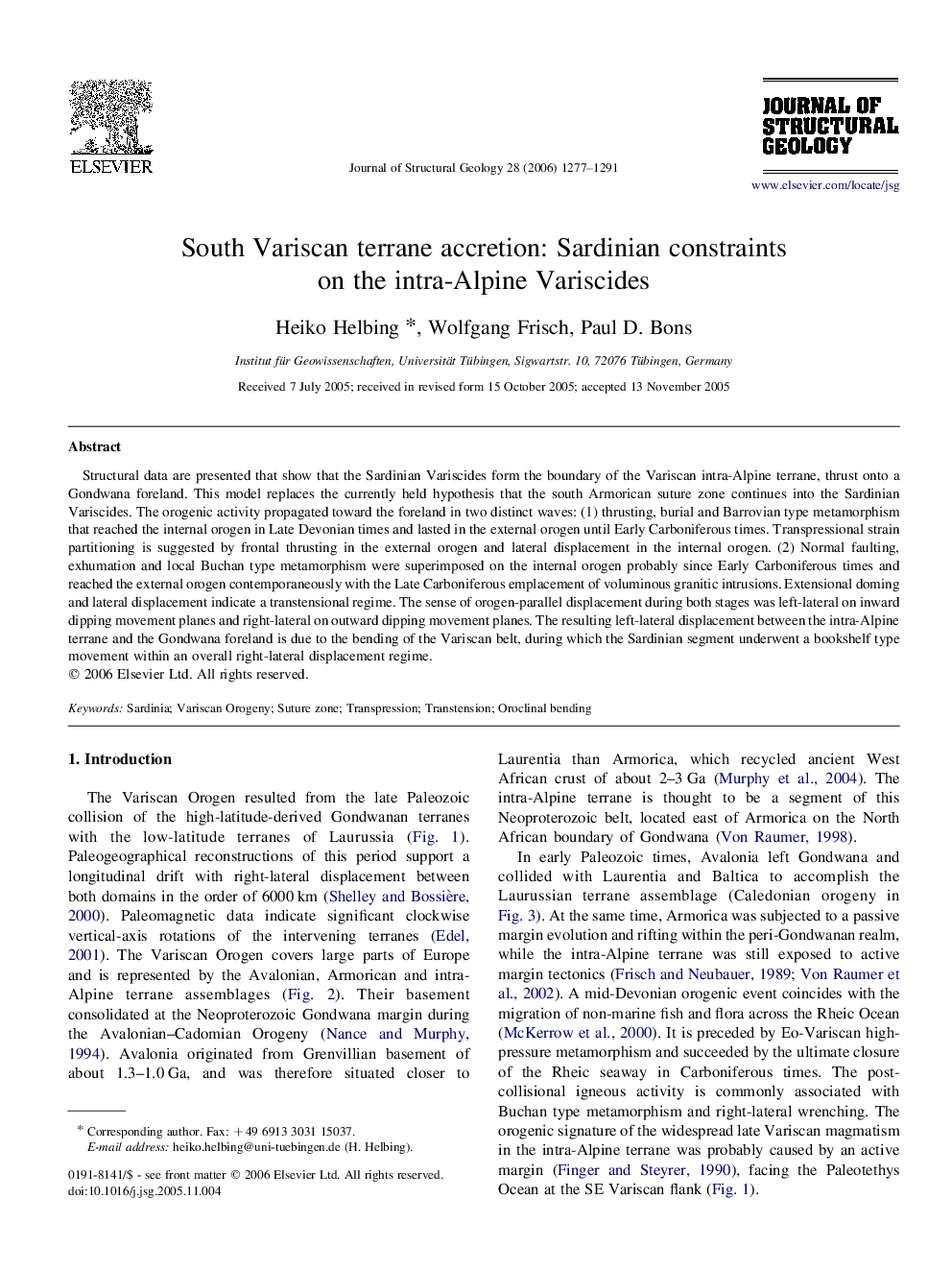 South Variscan terrane accretion: Sardinian constraints on the intra-Alpine Variscides