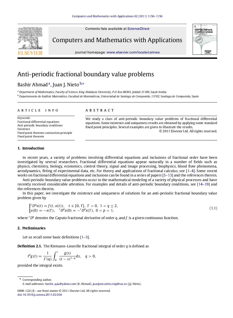 Anti-periodic fractional boundary value problems