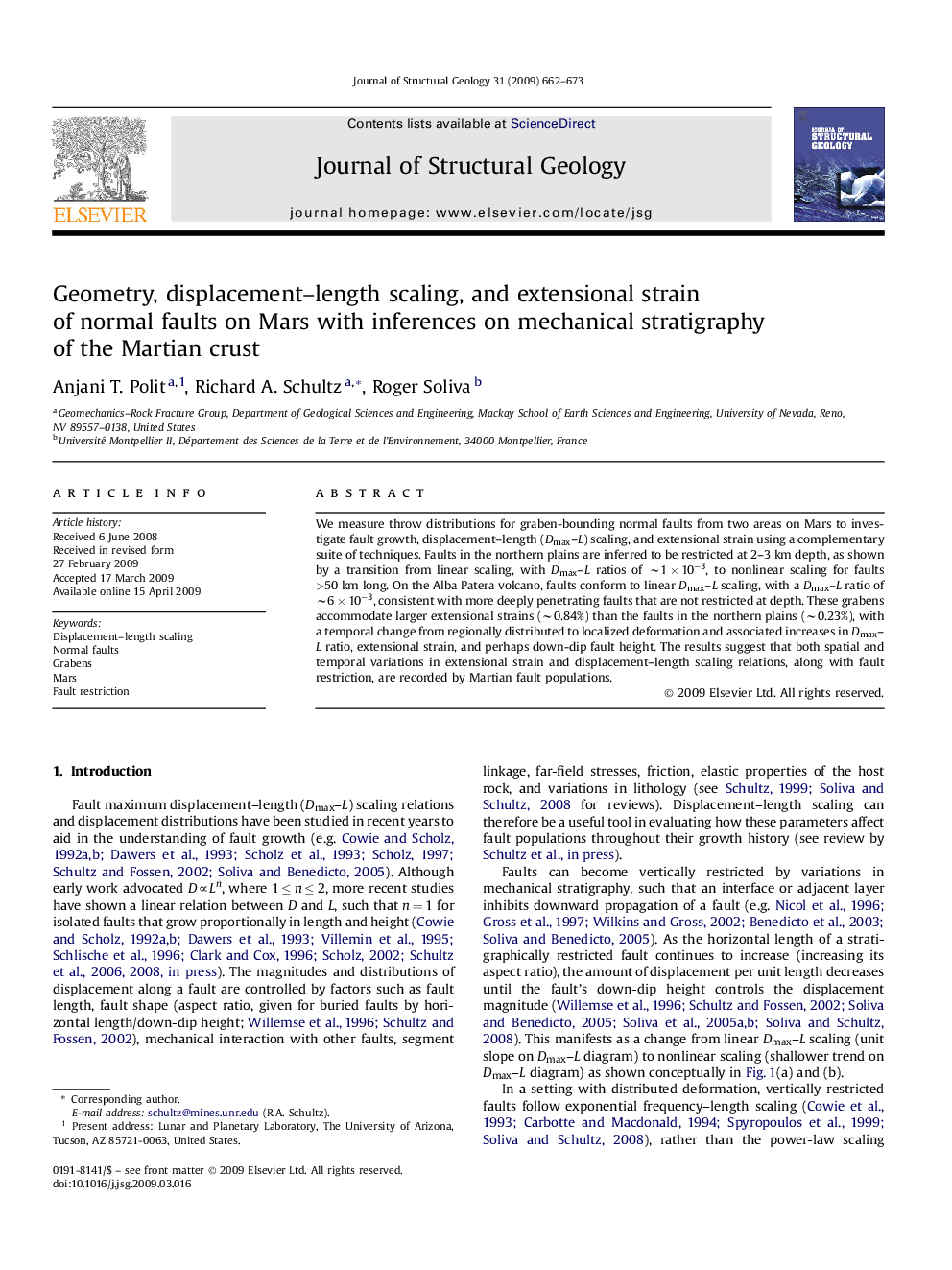 Geometry, displacement–length scaling, and extensional strain of normal faults on Mars with inferences on mechanical stratigraphy of the Martian crust