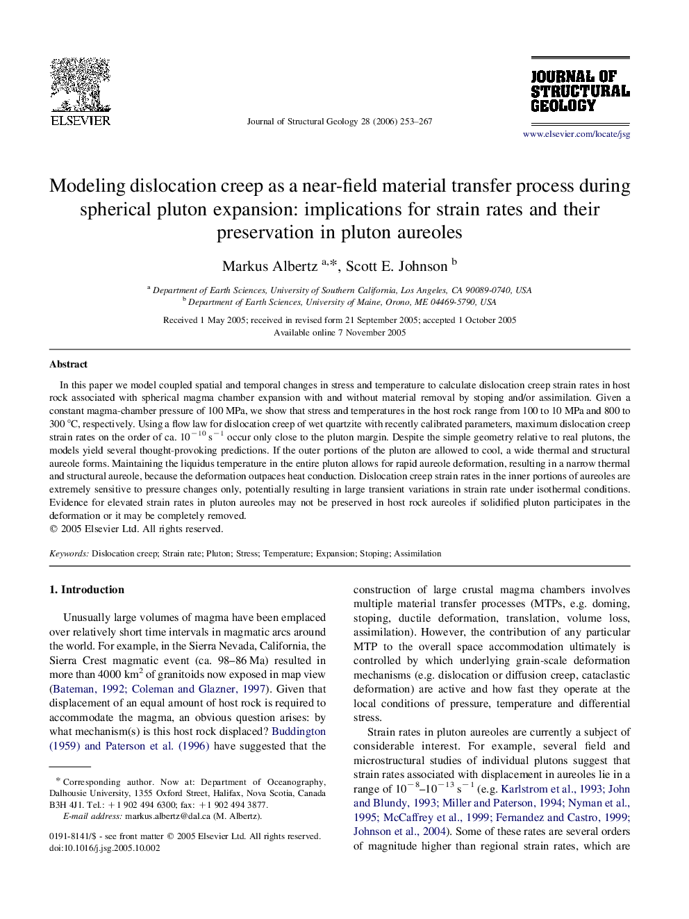 Modeling dislocation creep as a near-field material transfer process during spherical pluton expansion: implications for strain rates and their preservation in pluton aureoles