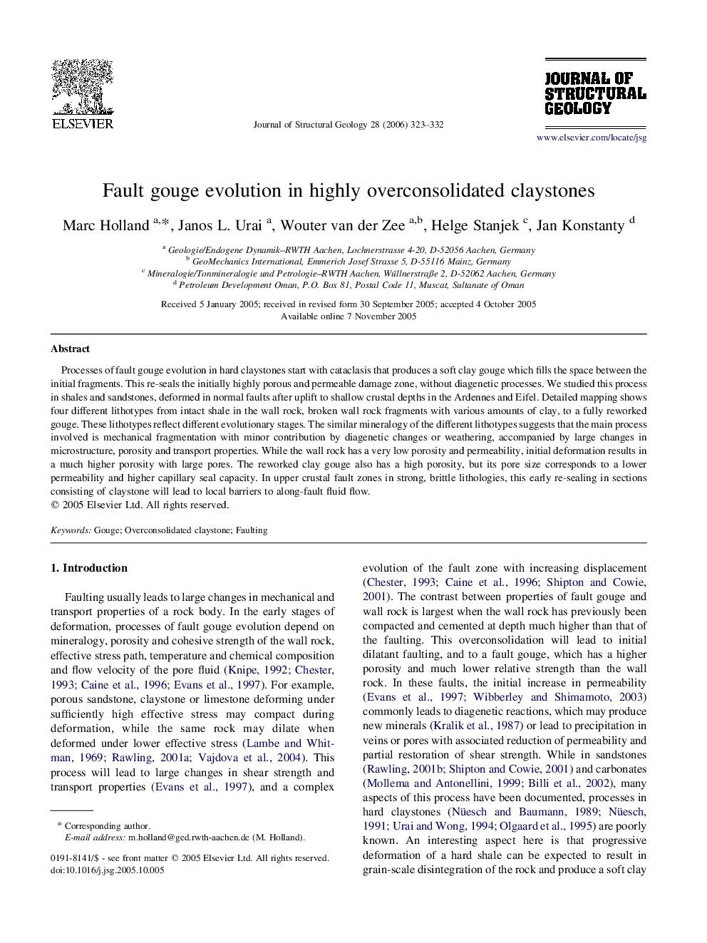 Fault gouge evolution in highly overconsolidated claystones