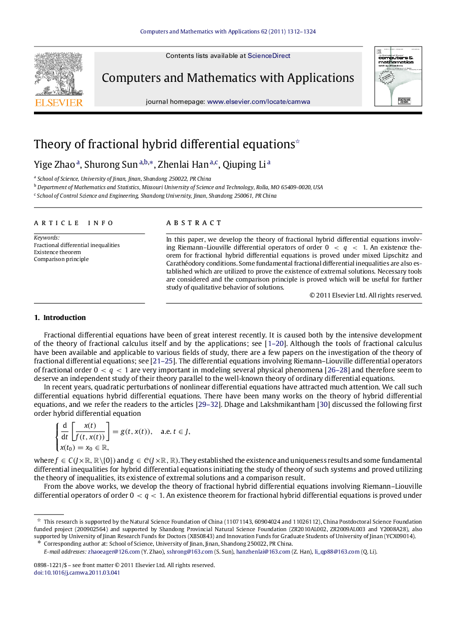 Theory of fractional hybrid differential equations 