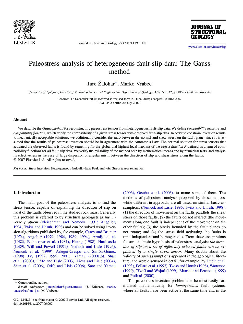 Paleostress analysis of heterogeneous fault-slip data: The Gauss method