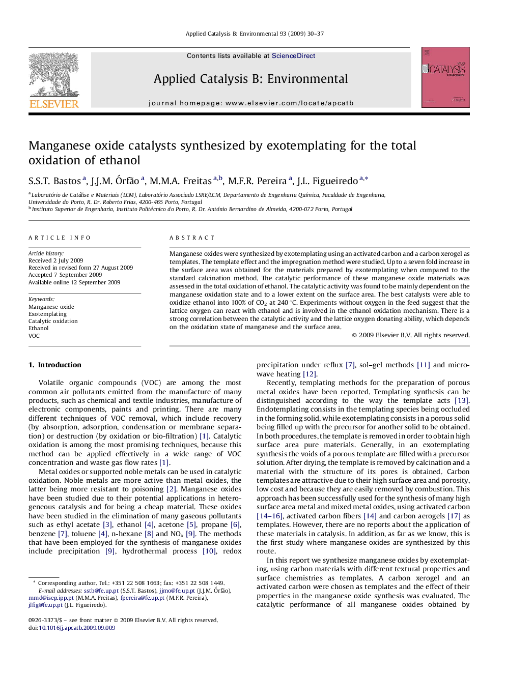 Manganese oxide catalysts synthesized by exotemplating for the total oxidation of ethanol